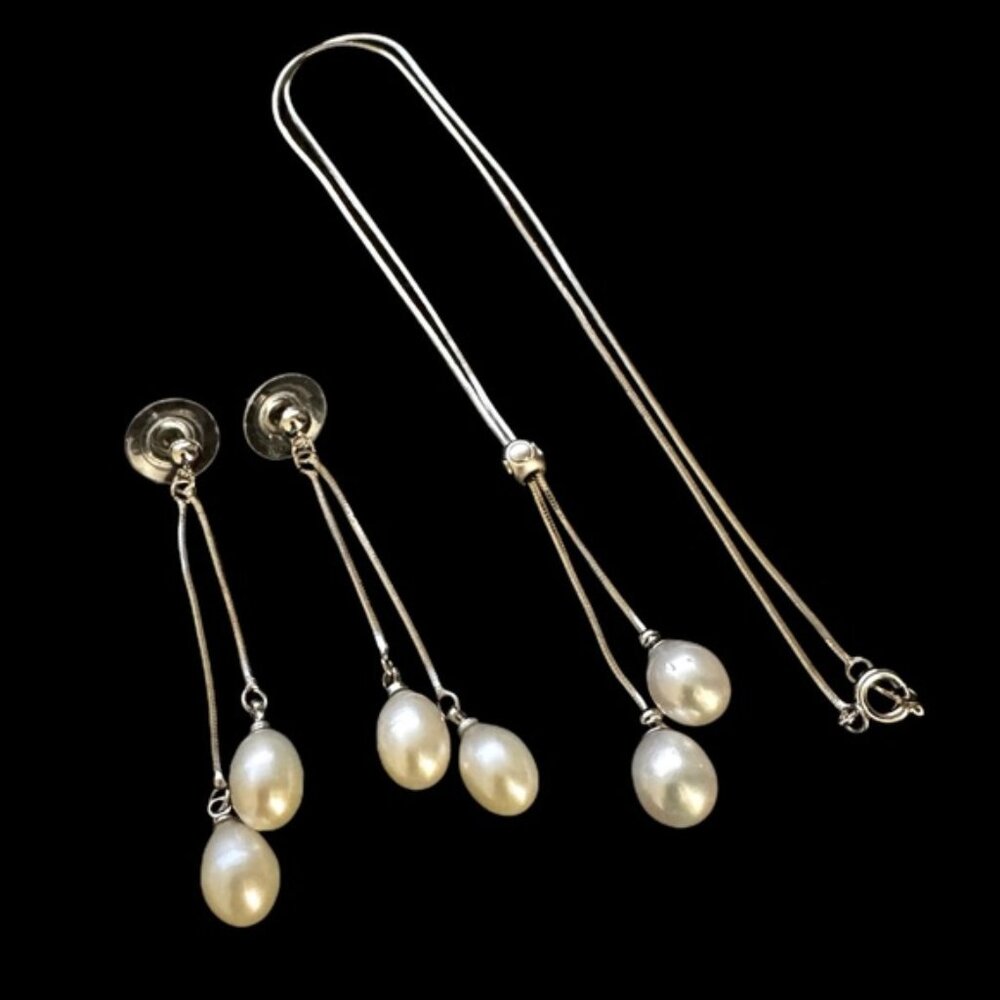 ✨Elegant Real Pearl Vintage Drop Earrings and Necklaces S925 Italy